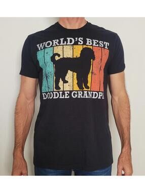 World’s Best Doodle Grandpa T-Shirt Men’s Large Black Graphic Dog Tee Cotton